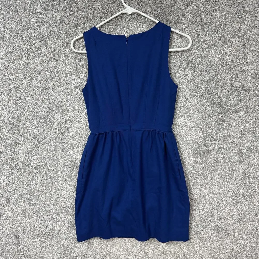 J Crew Shift Dress Size 00 Blue Wool Blend Scoop Neck Lined Quiet Luxury Chic